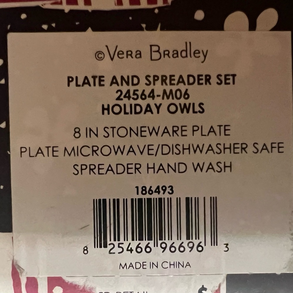 Vera Bradley Holiday Owls Plate and Spreader set. - Picture 3 of 3